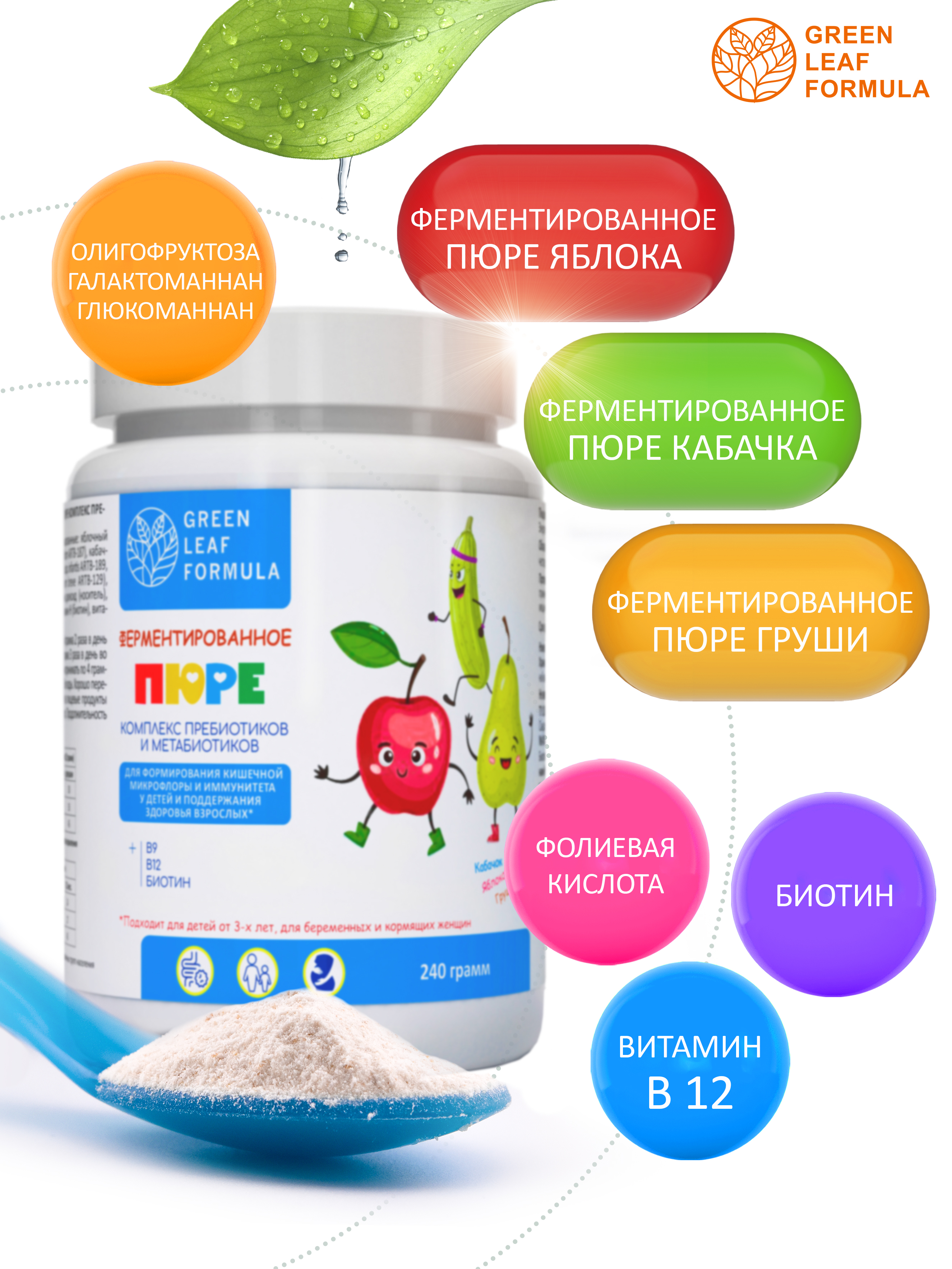 Ферментированное пюре Green Leaf Formula пребиотики метабиотики для кишечника - фото 3