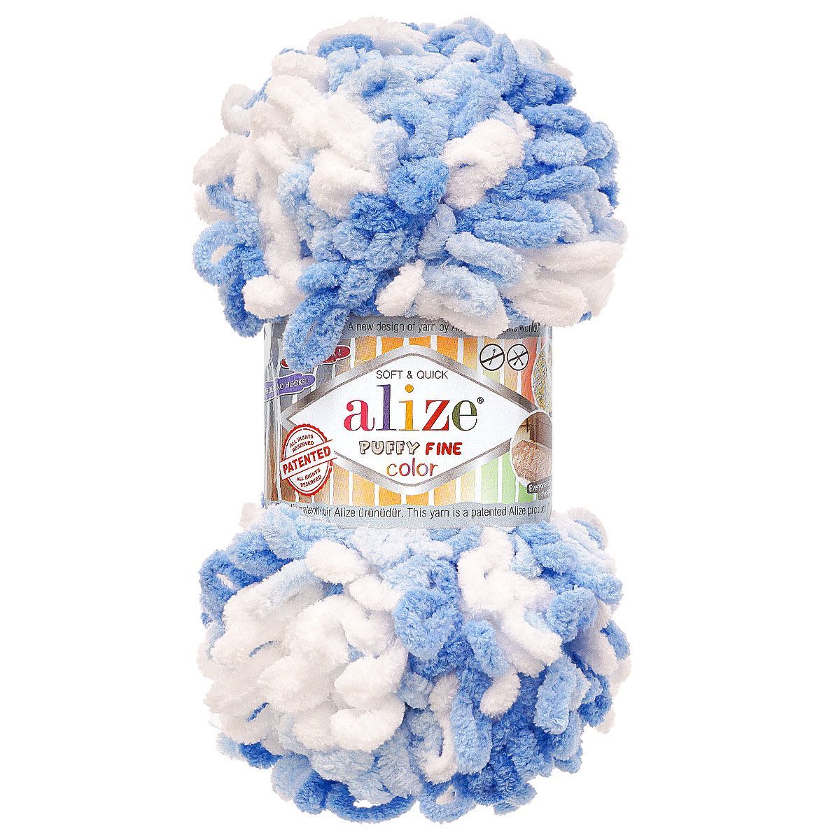 Пряжа для вязания Alize puffy fine color 100 г 14.5 м микрополиэстер плюшевая мягкая 6371 секционный 5 мотков - фото 5