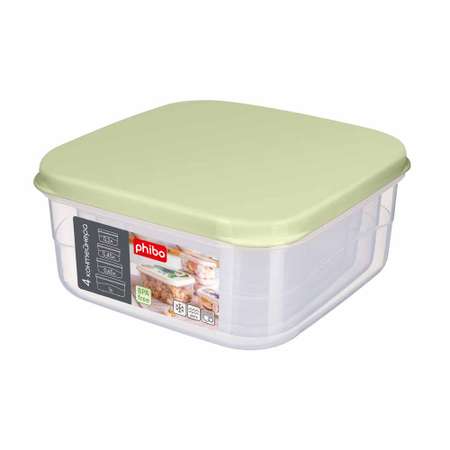 Комплект контейнеров Phibo для продуктов 4 шт. 0.3л + 0.45л + 0.65л + 1л зеленый