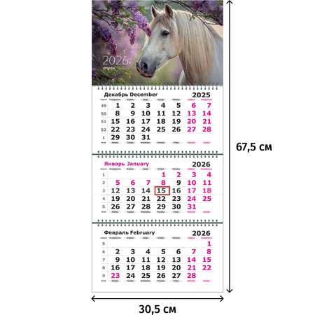 Календарь настенный Attache 3-х блочный 2026 305*675 в ассортименте