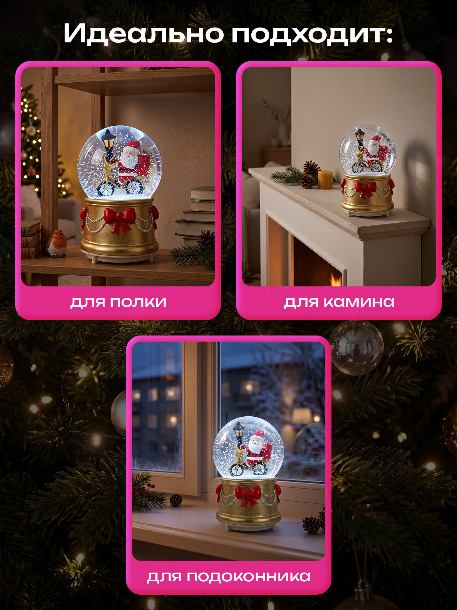 Снежный шар со снегом Золотая сказка стеклянный новогодний Дед Мороз - фото 4