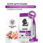Корм для кошек DOCTRINE сухой для чувствительного пищеварения с индейкой и кроликом 2 кг