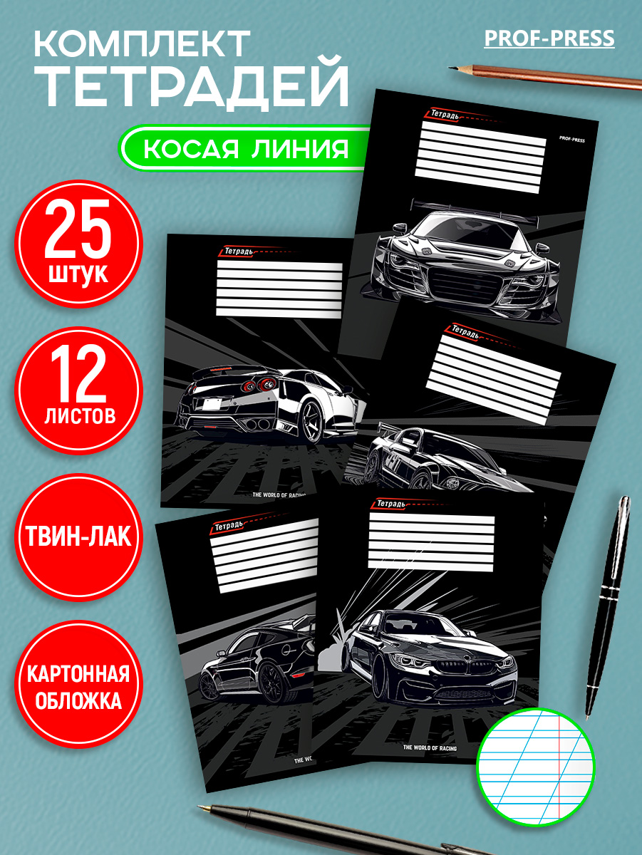 Тетрадь Prof-Press косая линейка 12 лист. 25 шт. - фото 1