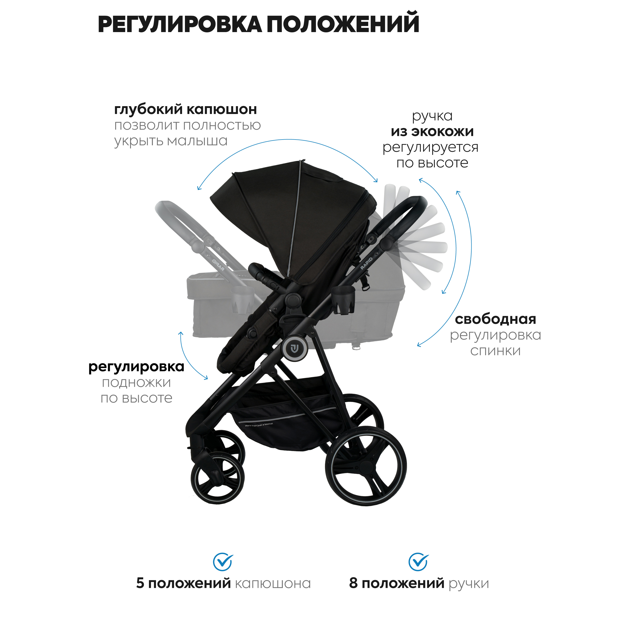 Коляска трансформер JOVOLA RAPID черный - фото 4