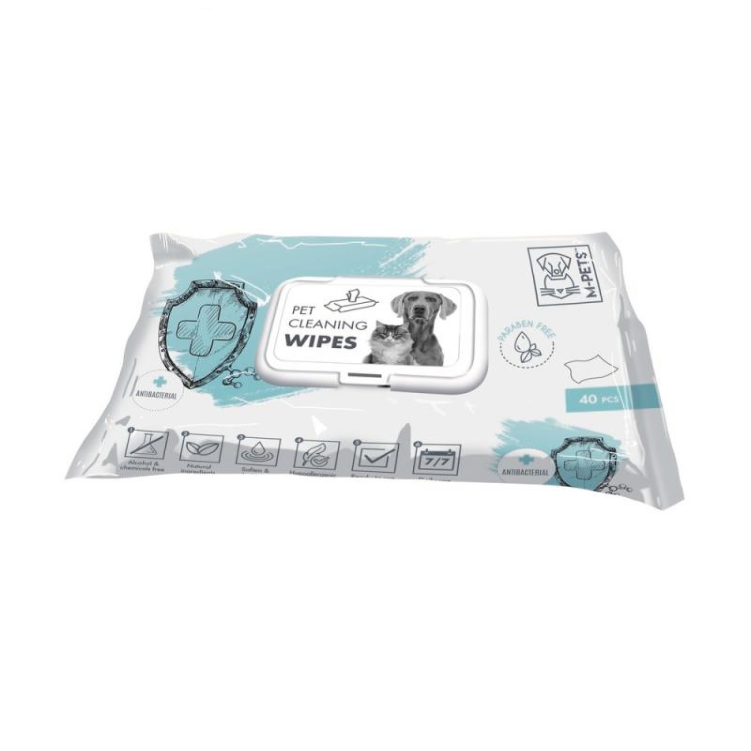 Салфетки очищающие для животных M-PETS антибактериальные 40шт - фото 1