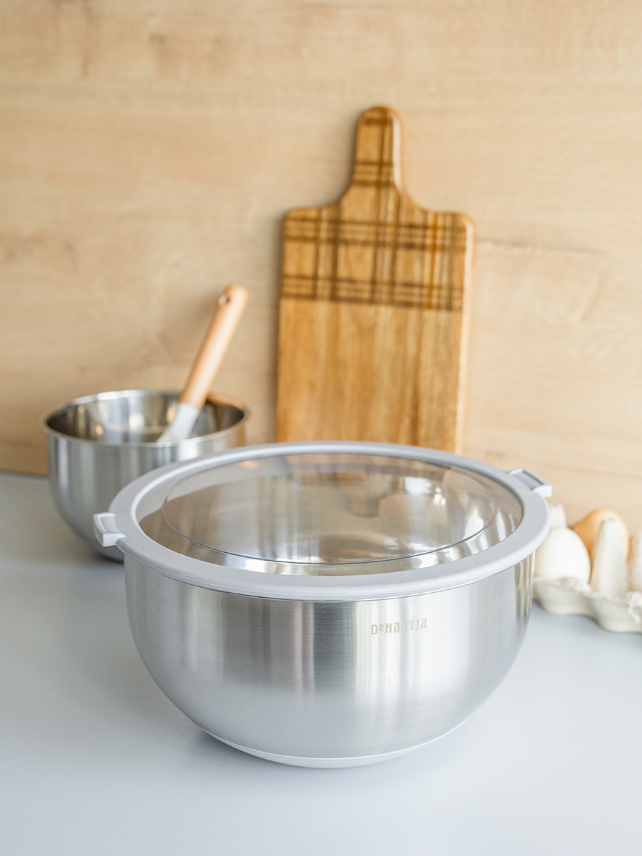 Миска DeNASTIA с прозрачной крышкой 5 л нерж.сталь серый A000339 - фото 2