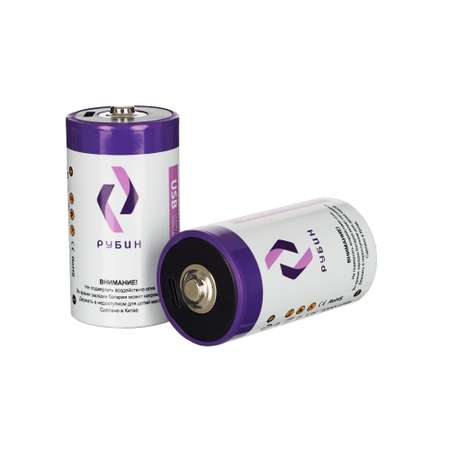 Аккумуляторная батарейка РУБИН LI-ION размер D 1.5 В 9000mWh USB Type C 2шт/блистер с кабелем