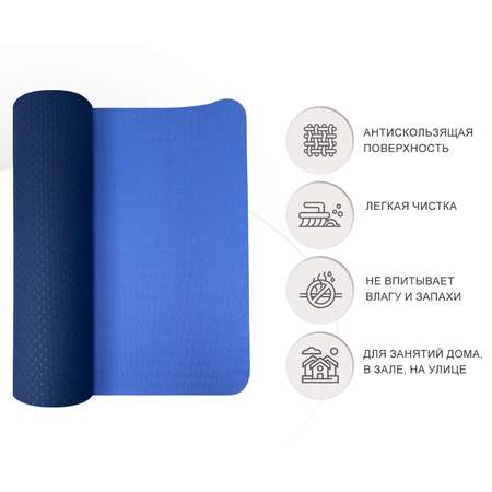 Коврик для йоги и фитнеса UNIX Fit 180 х 61 х 0,6 см двуцветный голубой