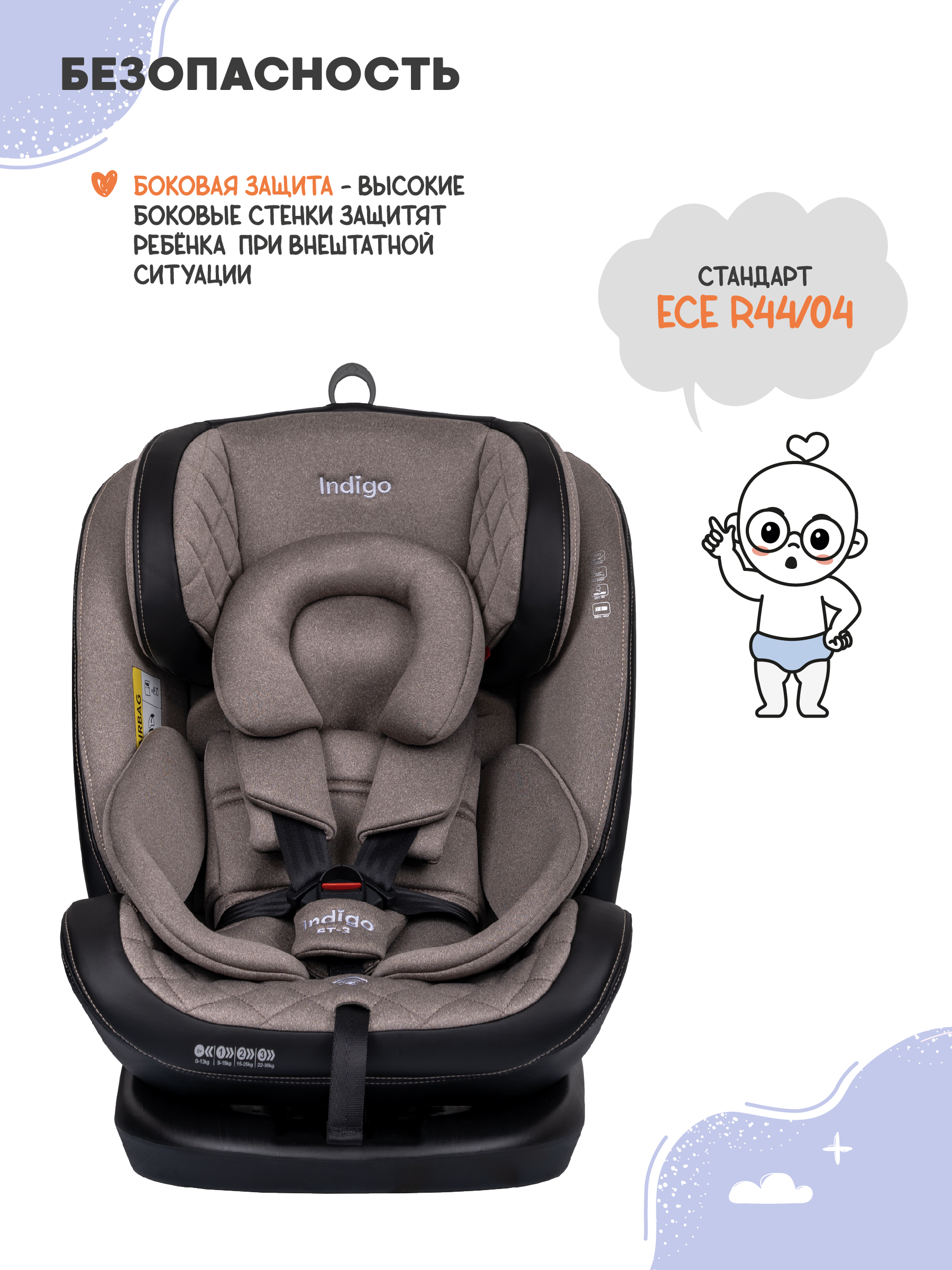 Автокресло Indigo Aero бежевый Isofix 0+/1/2/3 (0-36 кг) - фото 4