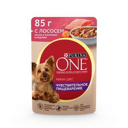 Корм для собак Purina One Mini мелких пород чувствительное пищеварение лосось-рис-морковь 85г
