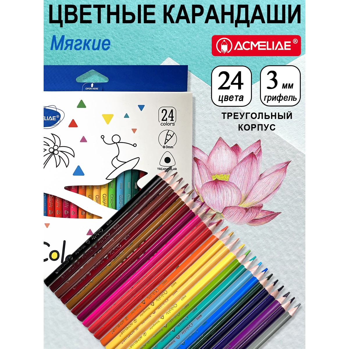 Карандаши цветные ACMELIAE 24 шт. - фото 1