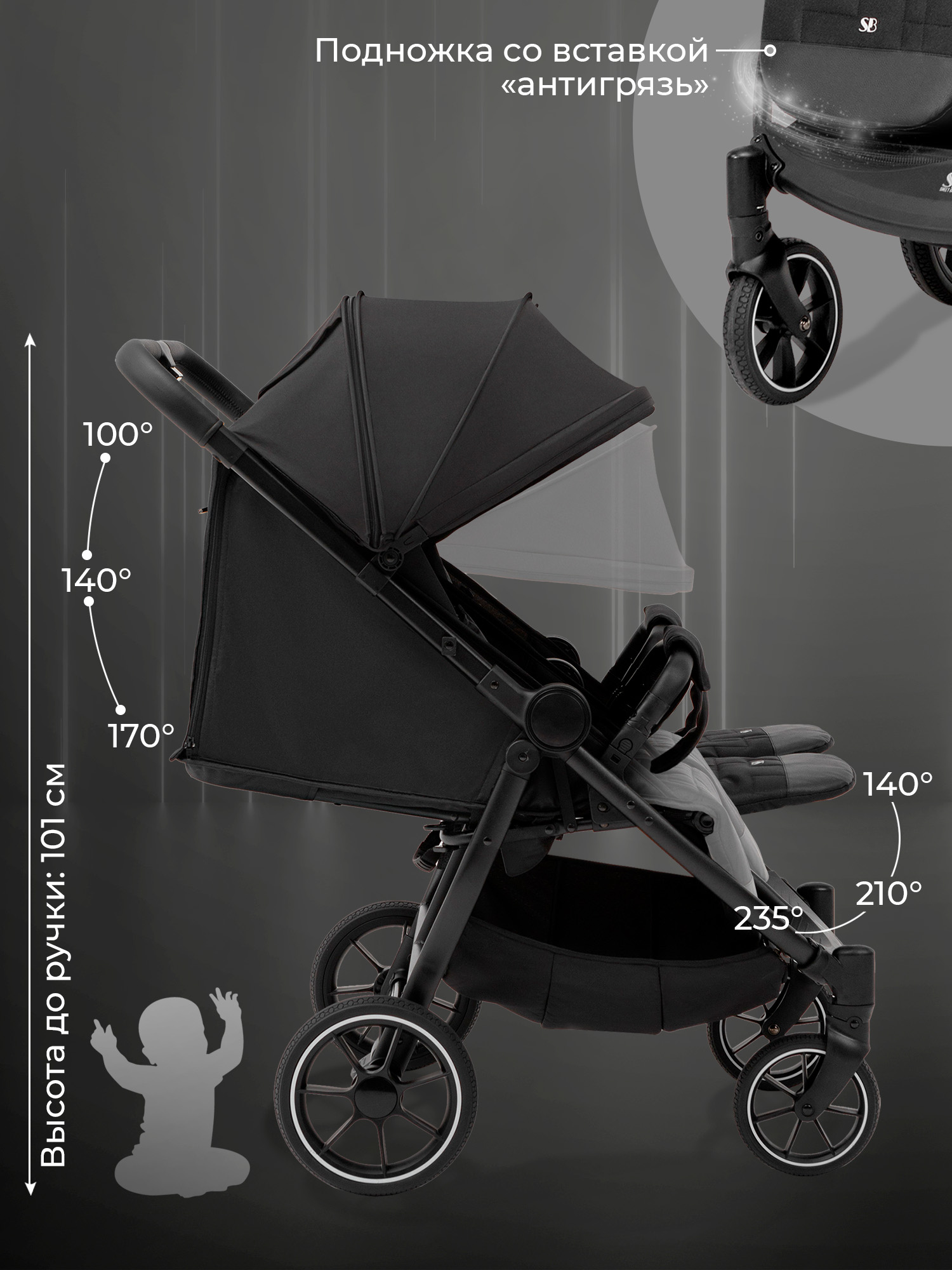 Коляска прогулочная для двойни Sweet Baby Donna черный - фото 5