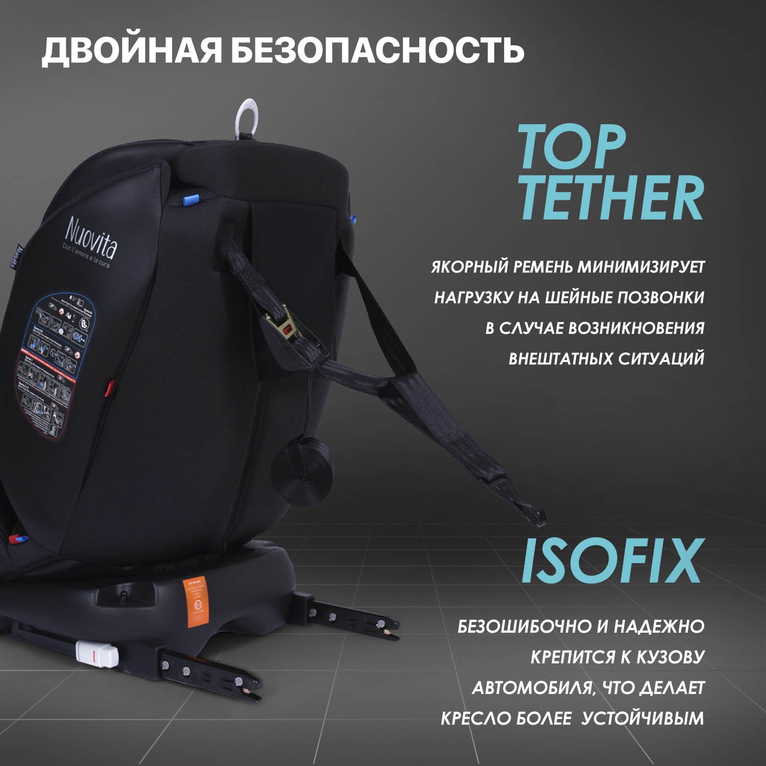 Автокресло Nuovita Maczione N0123i-1L Isofix 0+/1/2/3 (0-36 кг) серый - фото 6