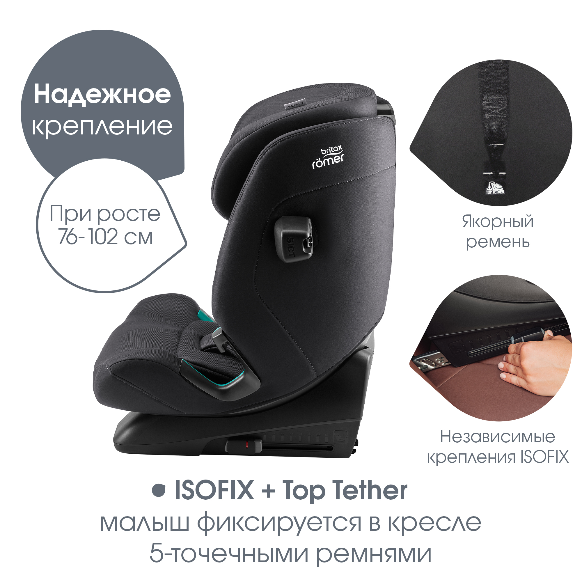 Автокресло Britax Roemer Advansafix Pro Deep Grey Isofix 1/2/3 (9-36 кг) серый - фото 8