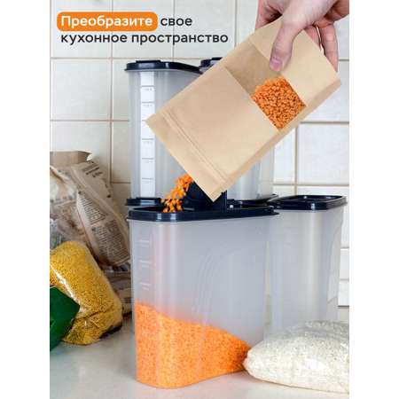 Набор контейнеров АНГОРА для сыпучих продуктов и круп, 8 шт, серая крышка