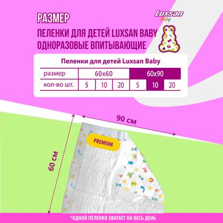 Пелёнки одноразовые Luxsan 60х90 см 10 шт.