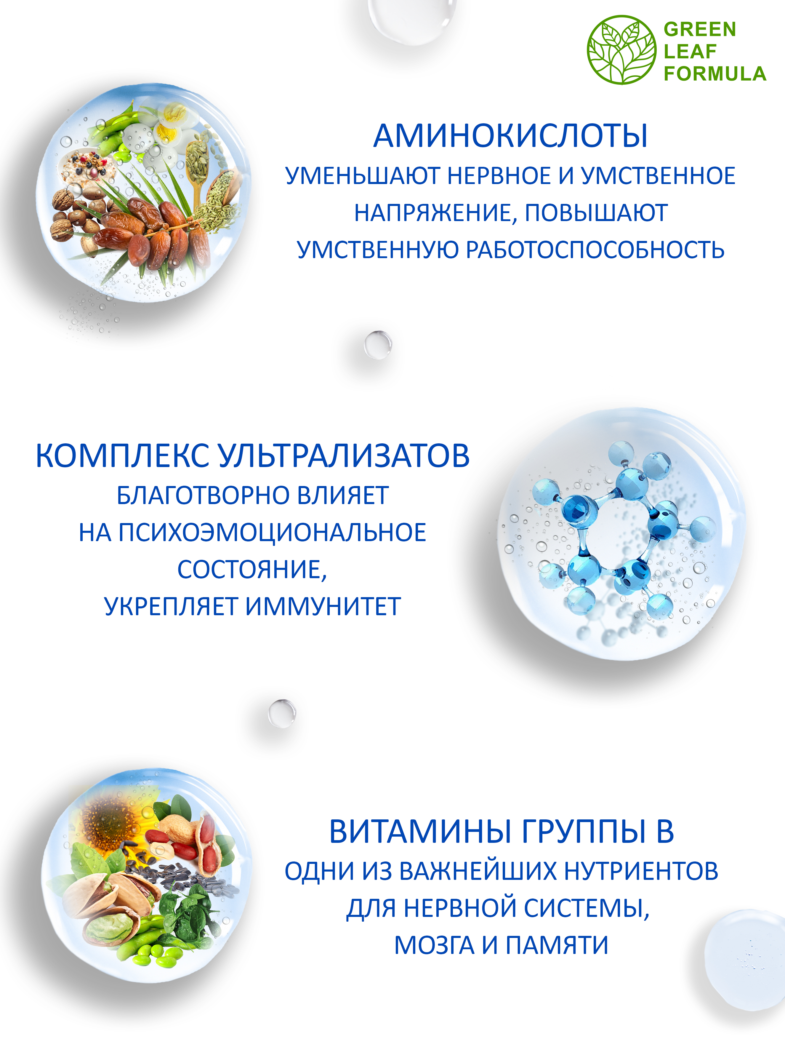 Витамины для мозга Green Leaf Formula для нервной системы триптофан глицин для памяти внимания от стресса и депрессии - фото 5