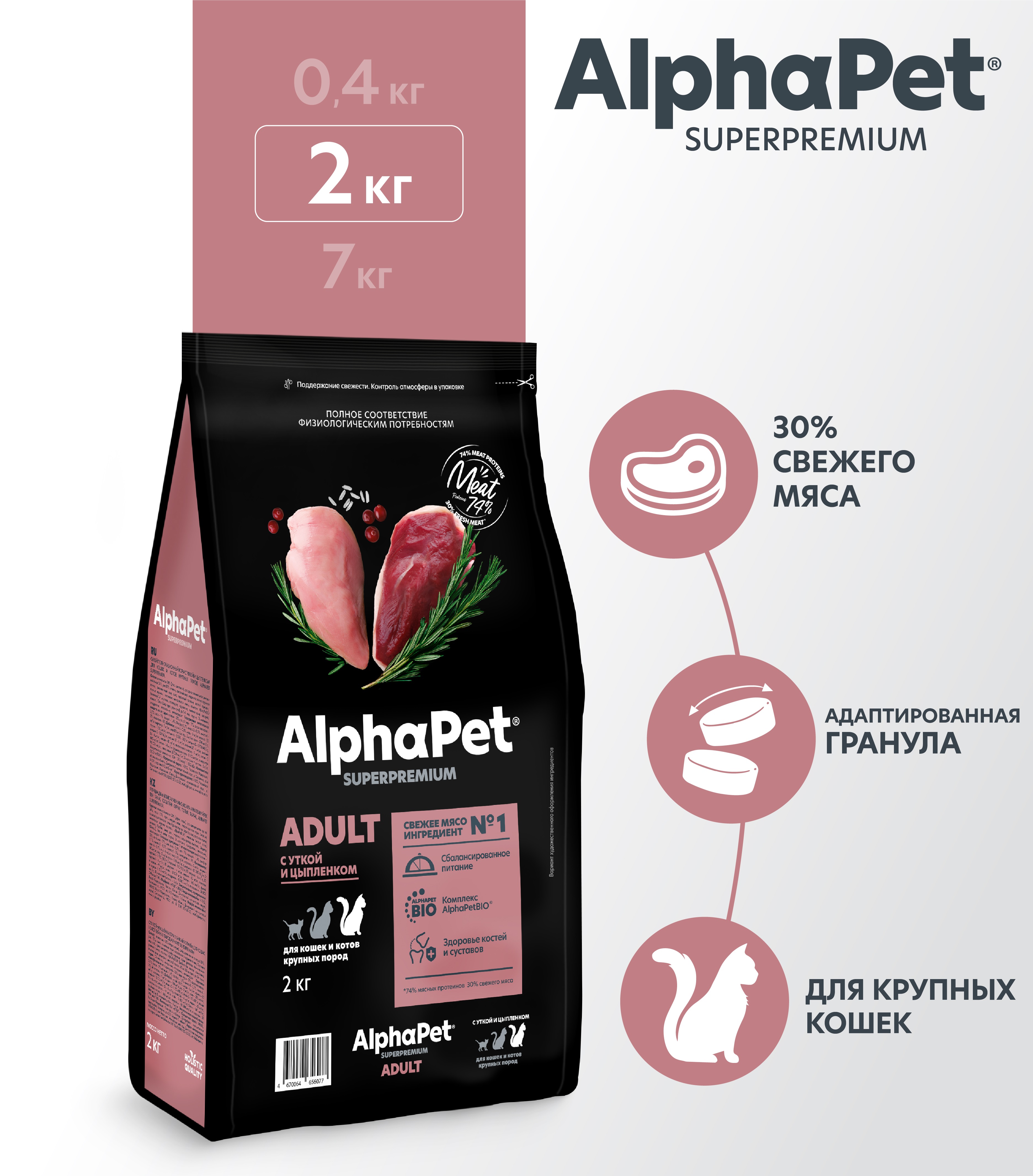 Сухой полнорационный корм холистик AlphaPet с уткой и цыпленком - фото 1