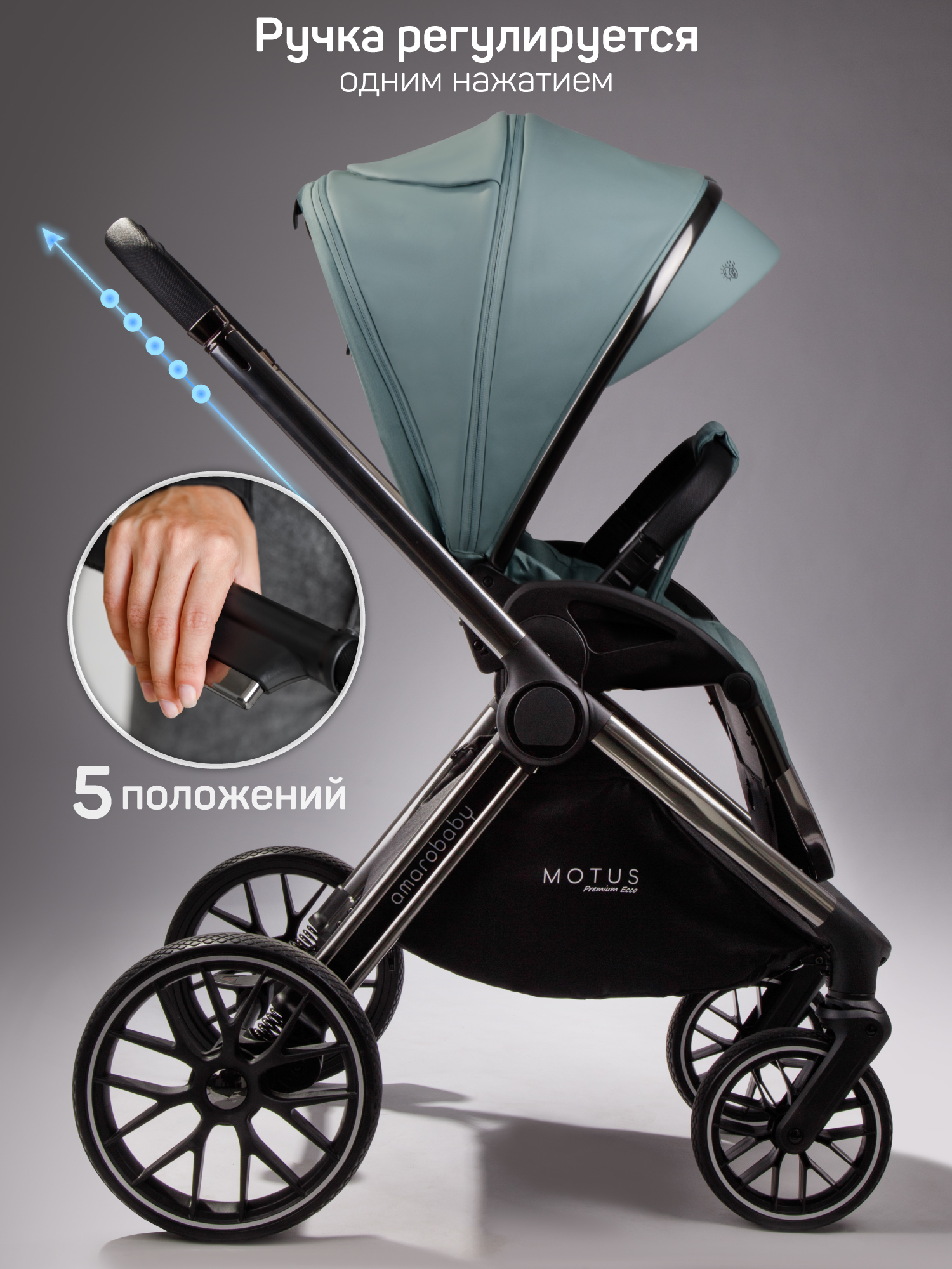 Коляска 2в1 Amarobaby Motus Premium Ecco бирюзовый - фото 24