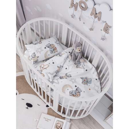 Комплект постельного белья Lemony kids в овальную кроватку Teddy bear Белый 3 предмета
