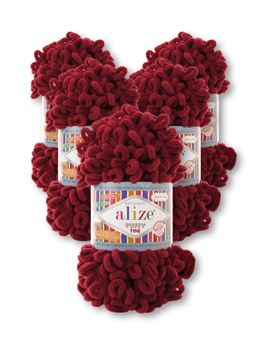 Пряжа для вязания Alize puffy fine 100 г 14.5 м микрополиэстер фантазийная мягкая 107 вишня 5 мотков - фото 12