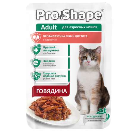 Корм консервированный полнорационный ProShape 75г для взрослых кошек для профилактики МКБ и цистита с говядиной в соусе