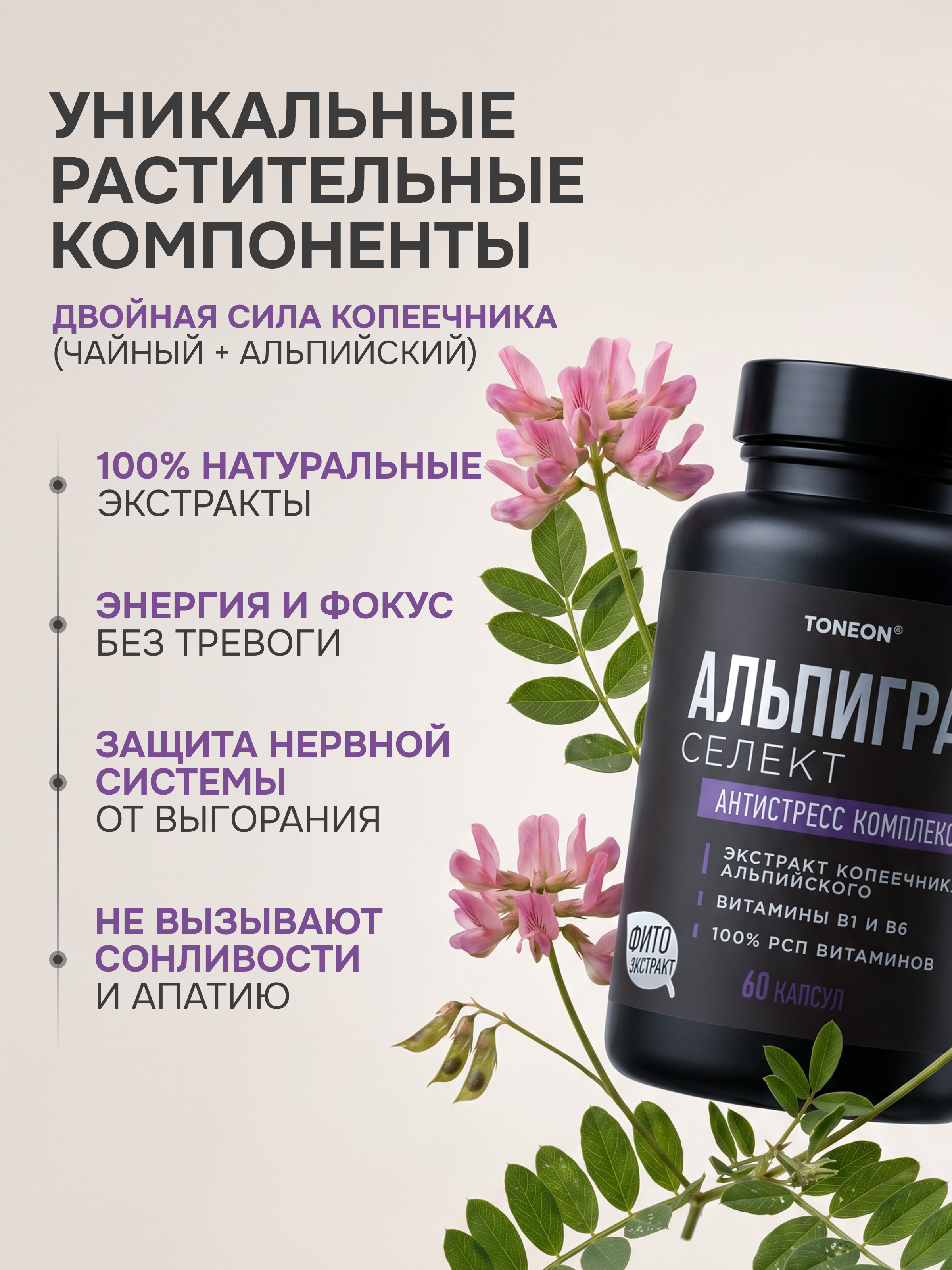 Антистресс TONEON Комплекс из экстрактов копеечника с витамином В1 В6 - фото 3