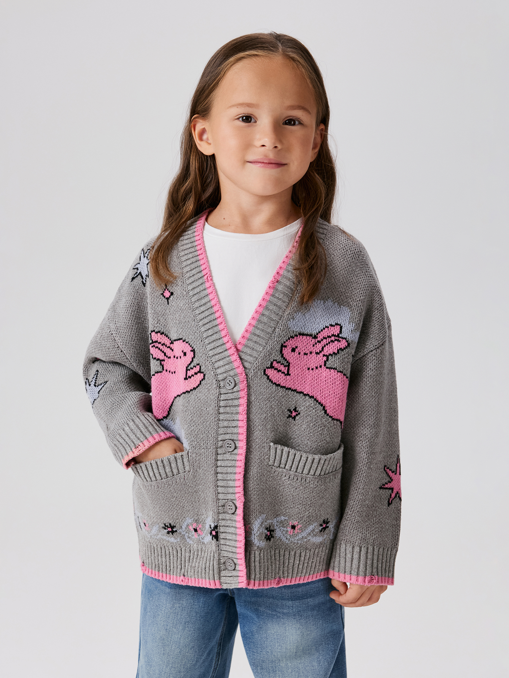 Изображение товара Детский вязаный кардиган Acoola с зайчиками для девочки 122 размер