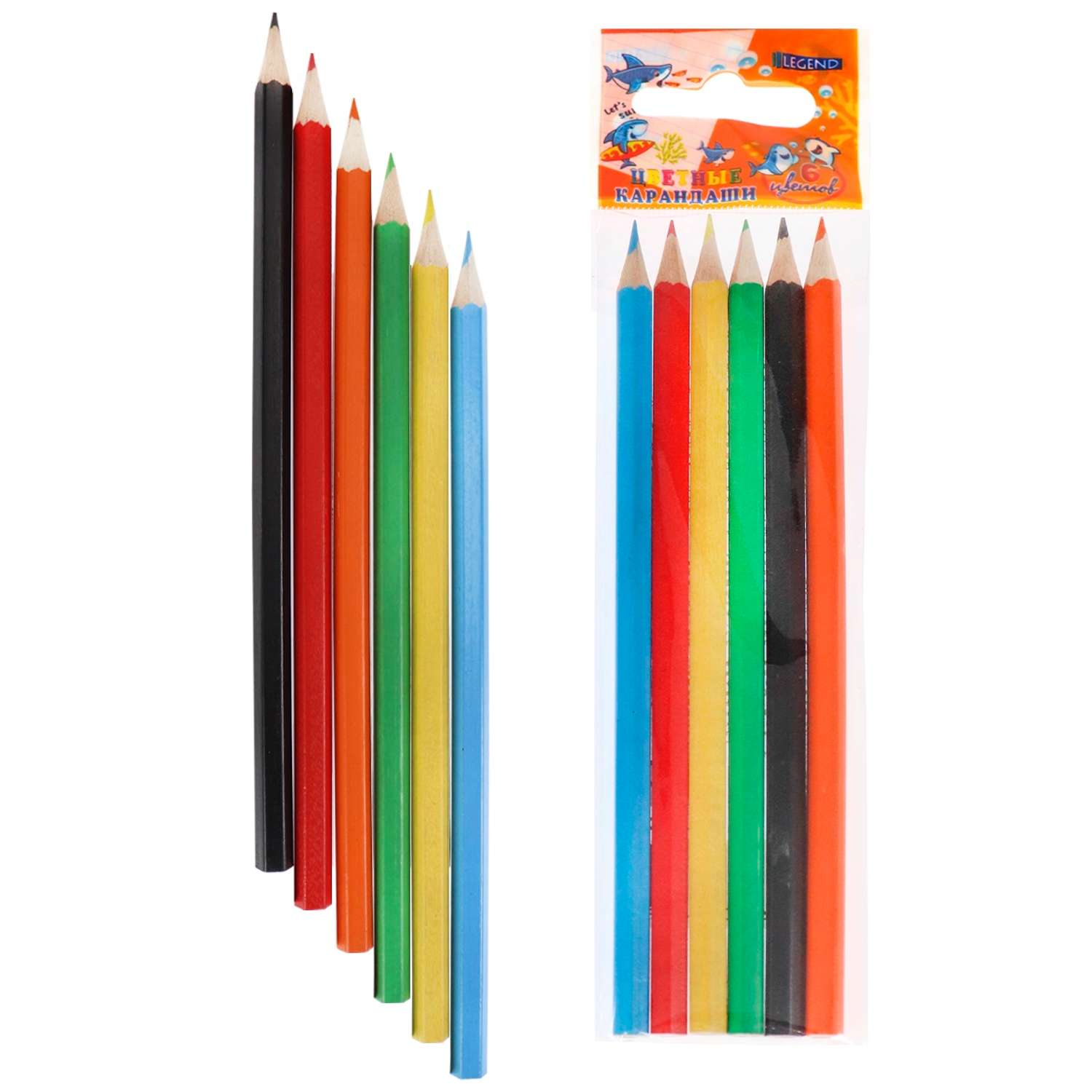 Карандаши цветные Legend 6 шт. - фото 1