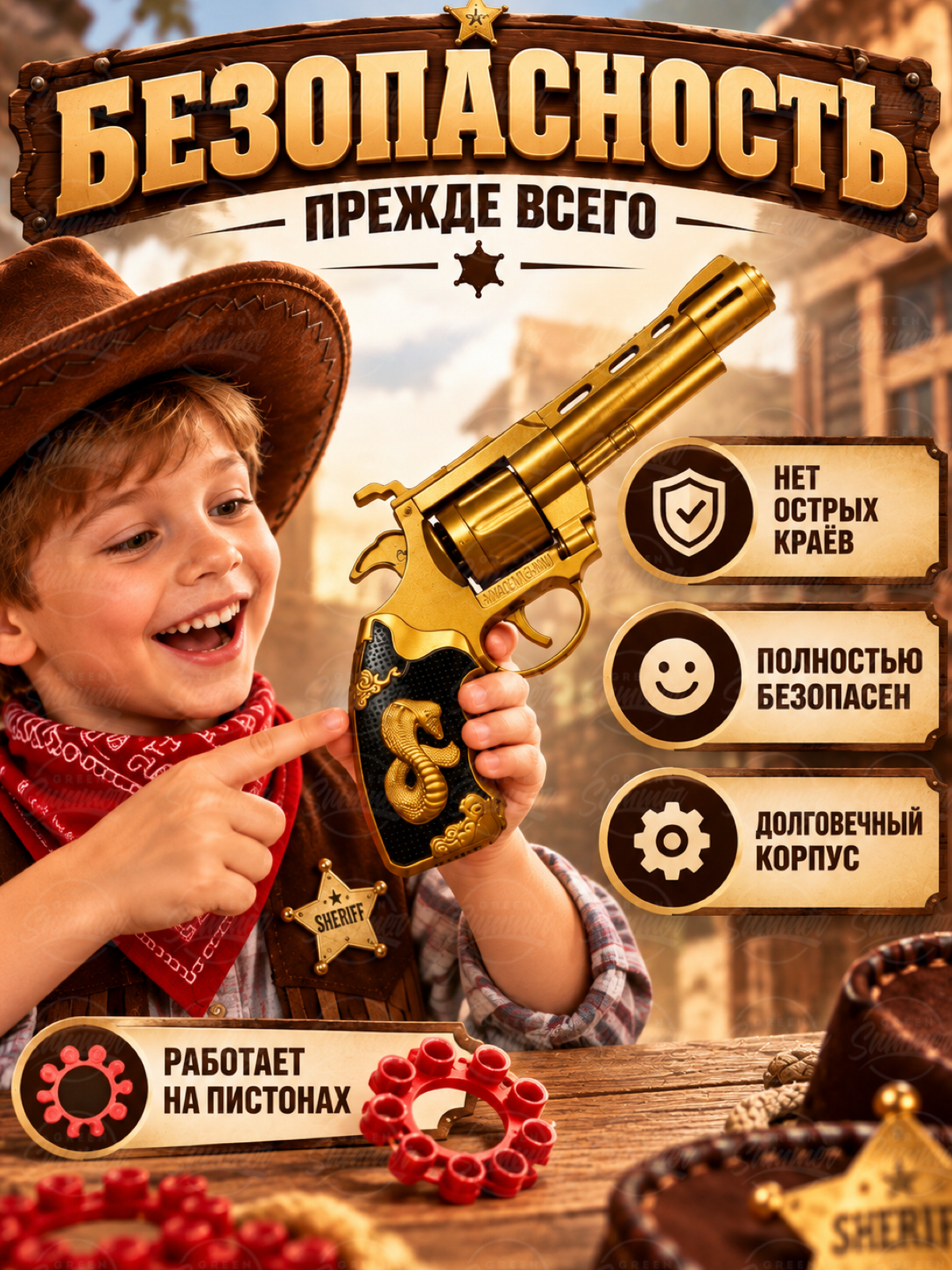 Пистолет игрушечный KINGSIDE Револьвер с пистонами - фото 8