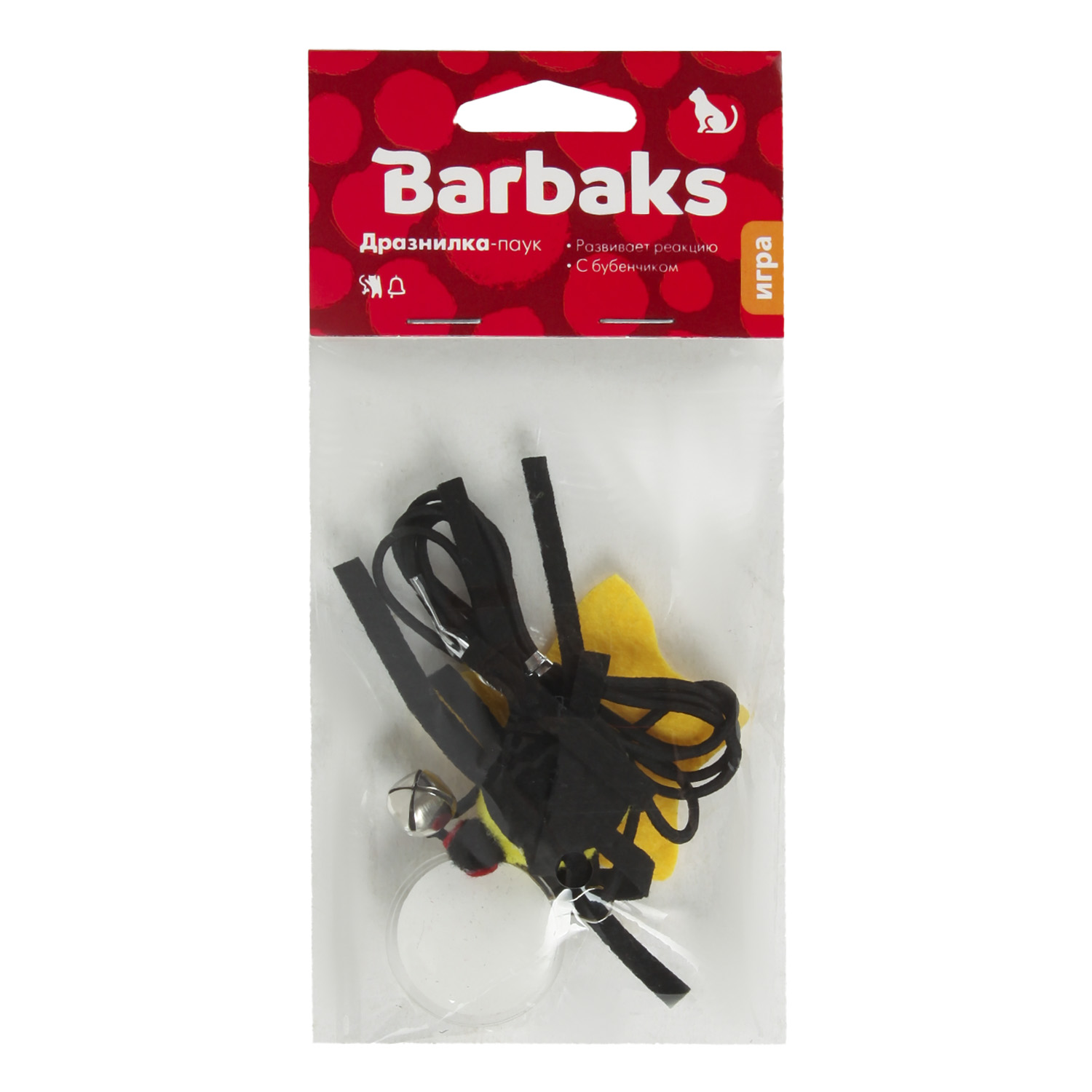 Игрушка для кошек Barbaks Дразнилка-паук с бубенчиком на резинке с липучкой на стену 145*115*15см Желтый - фото 2