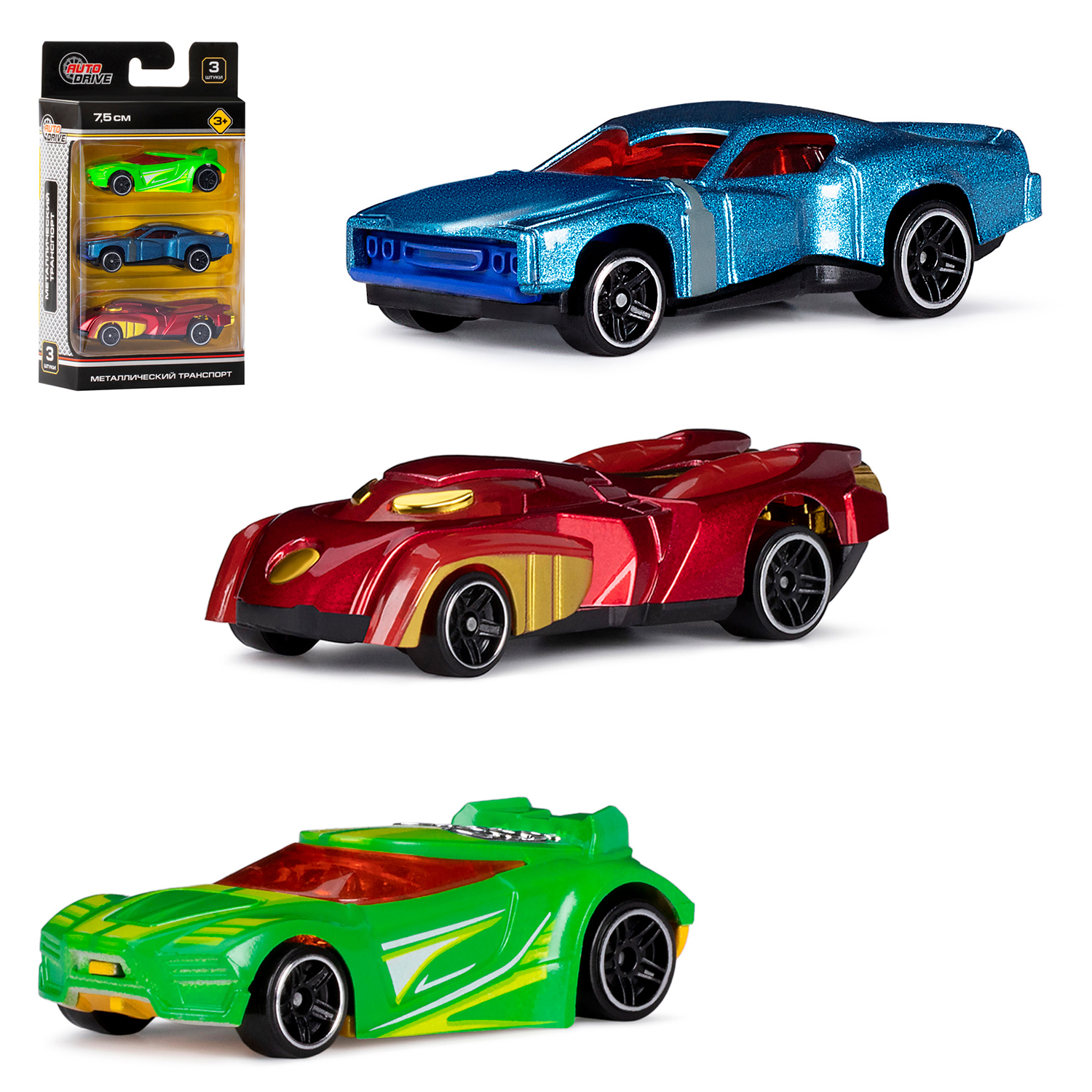Игровой набор AUTODRIVE Машинки металлические 3шт 1:64 JB0404627 - фото 5