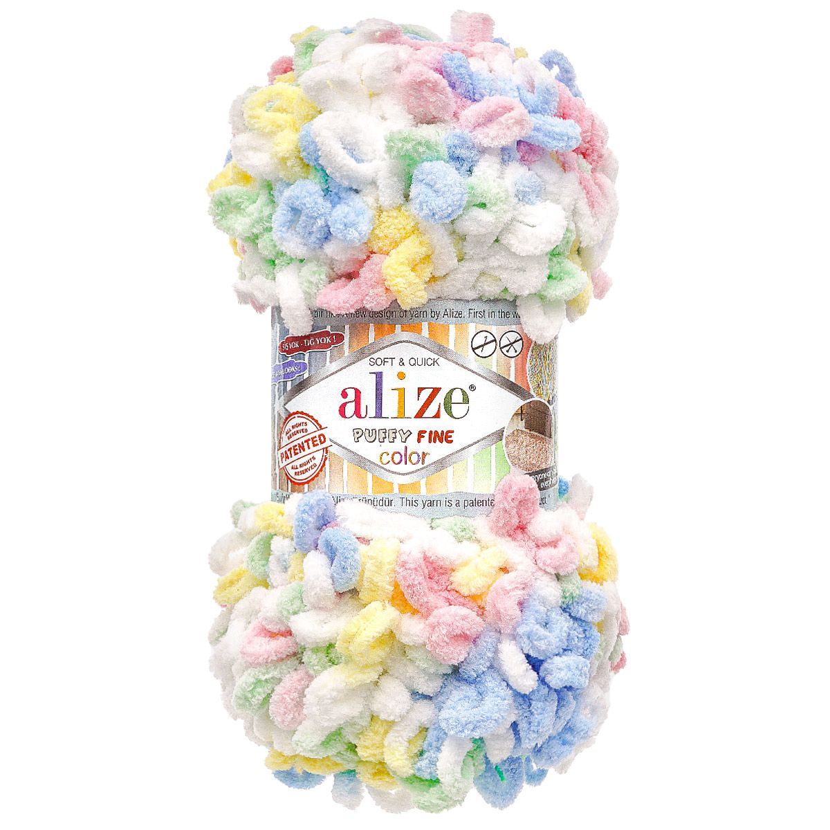 Пряжа для вязания Alize puffy fine color 100 г 14.5 м микрополиэстер плюшевая мягкая 5949 секционный 5 мотков - фото 5