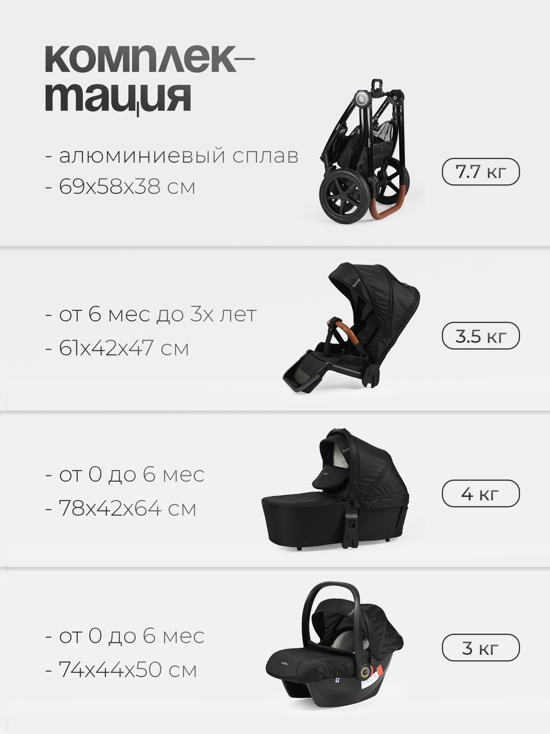 Коляска 3в1 Tomix Walker lux черный - фото 21