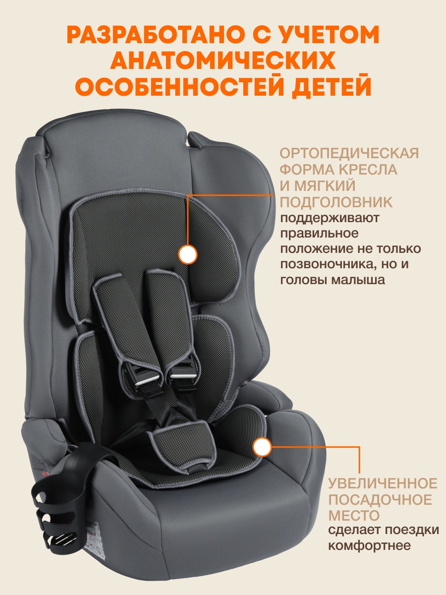 Автокресло ZLATEK Atlantic lux 1/2/3 (9-36 кг) серый - фото 6