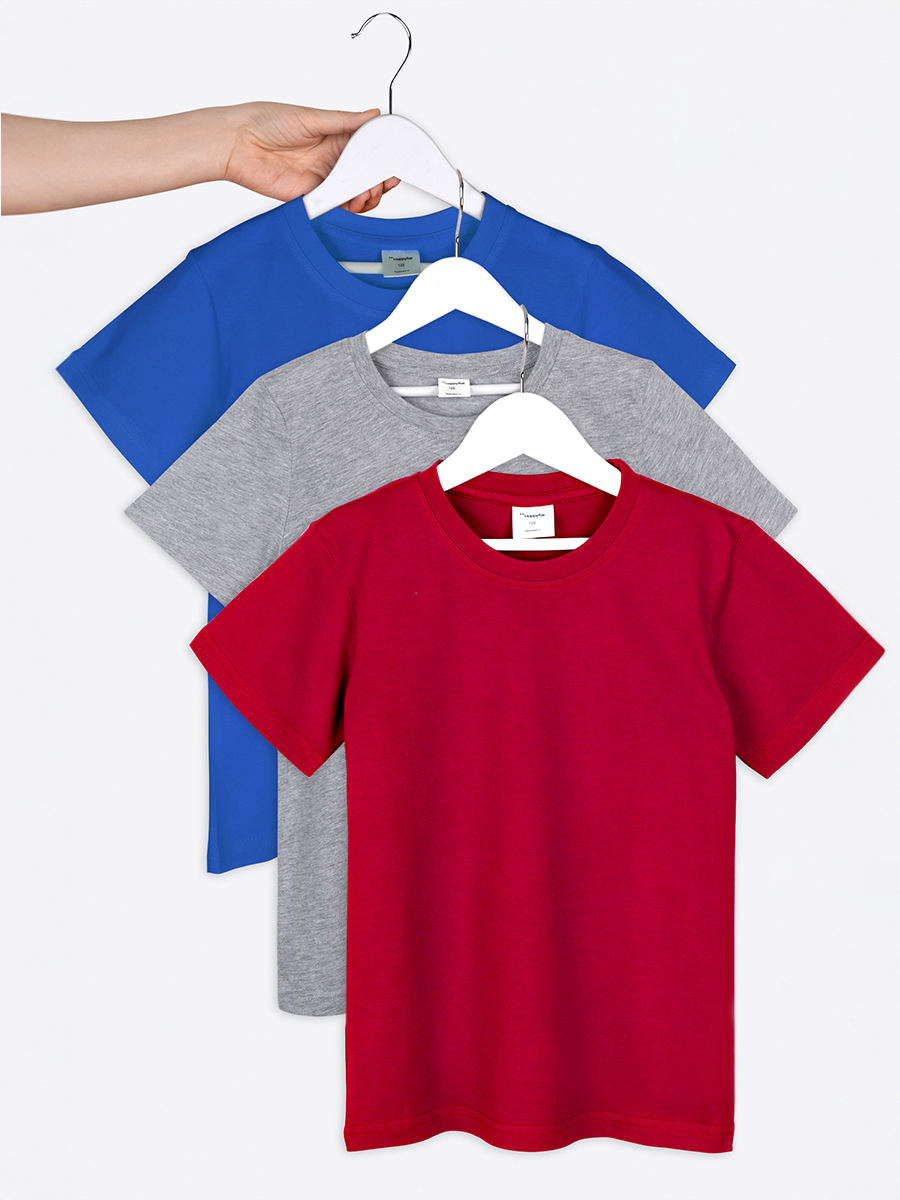 Футболка 3 шт HappyFox HF5501N3серыймеланж.т.бордовый.синий - фото 1