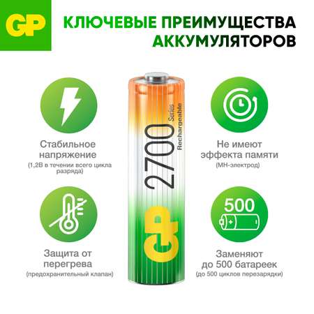 Набор аккумуляторов GP перезаряжаемые 270AA 4 штуки в упаковке
