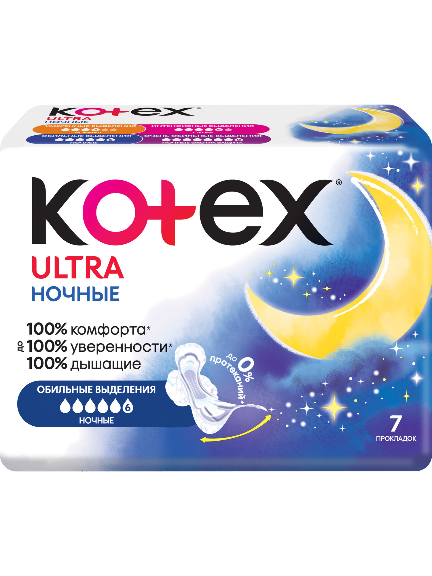 Изображение товара Прокладки гигиенические Kotex Ultra Ночные 7 шт - надежная защита и комфорт для женщин