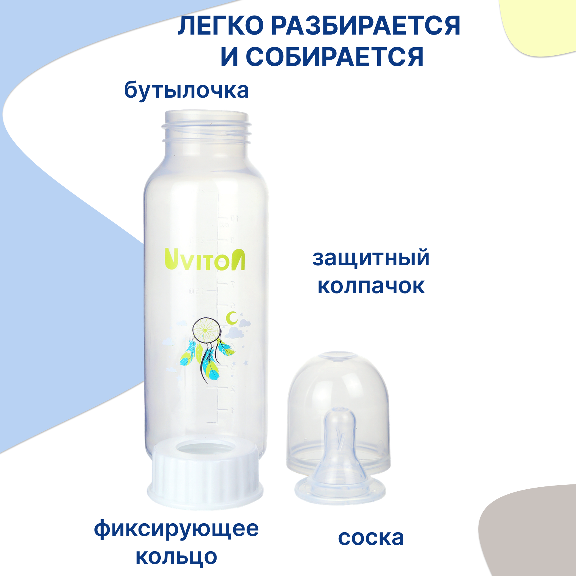 Бутылочка Uviton 250 мл 1 шт. в ассортименте - фото 2
