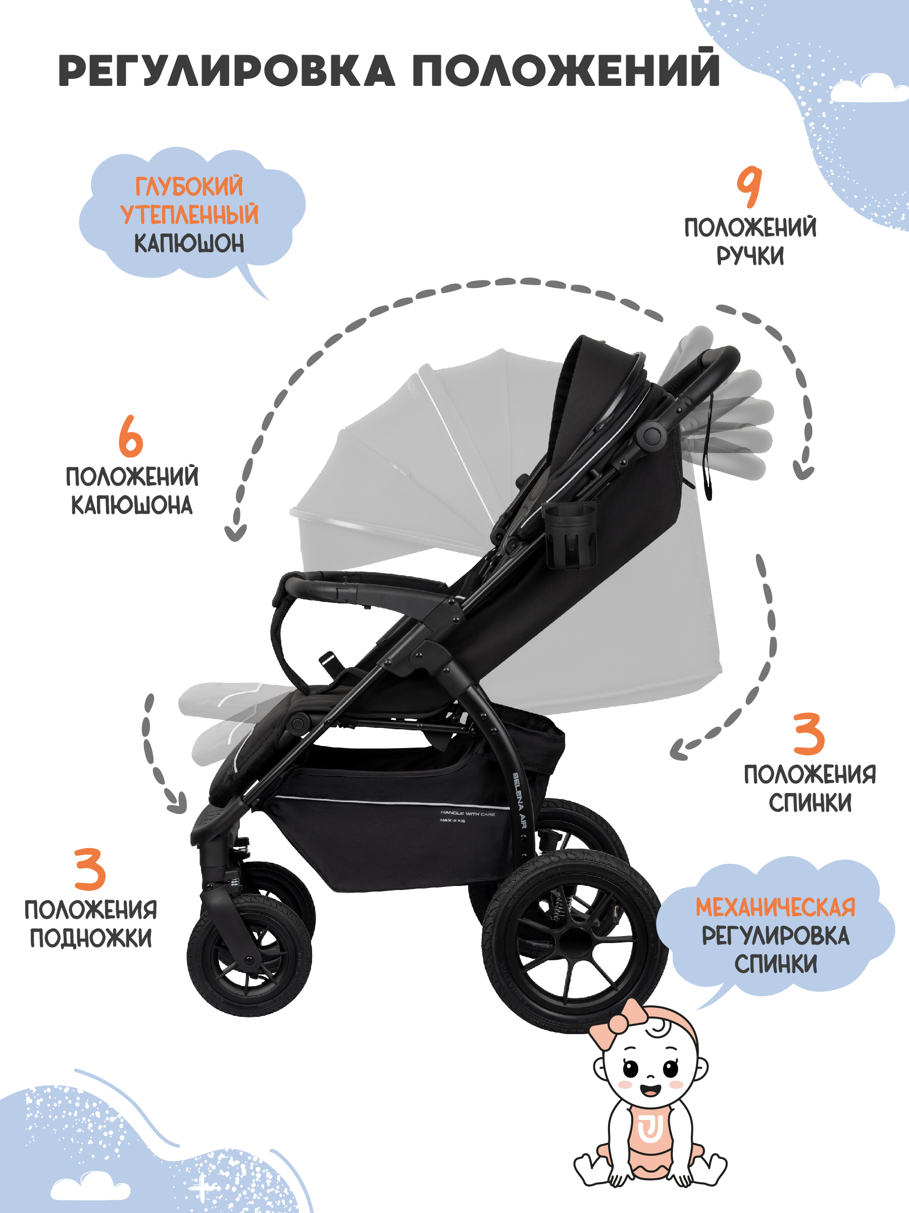Коляска прогулочная JOVOLA Selena Air Plus черный - фото 5