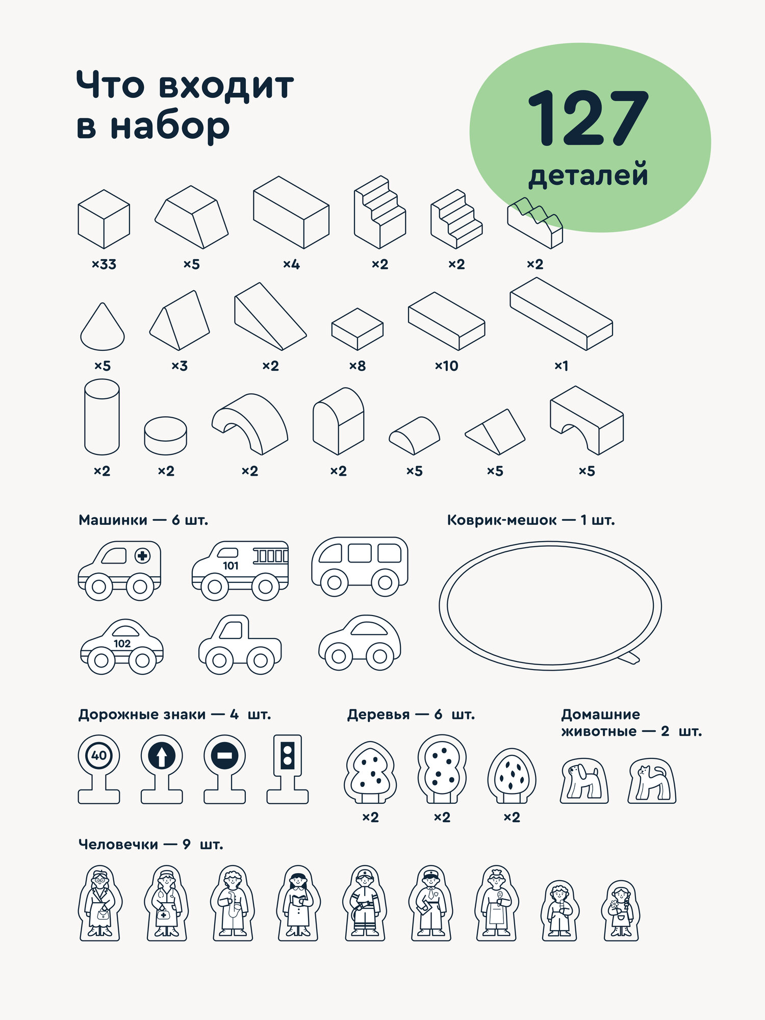 Конструктор Junion Город кубиков деревянный 127 дет. - фото 4