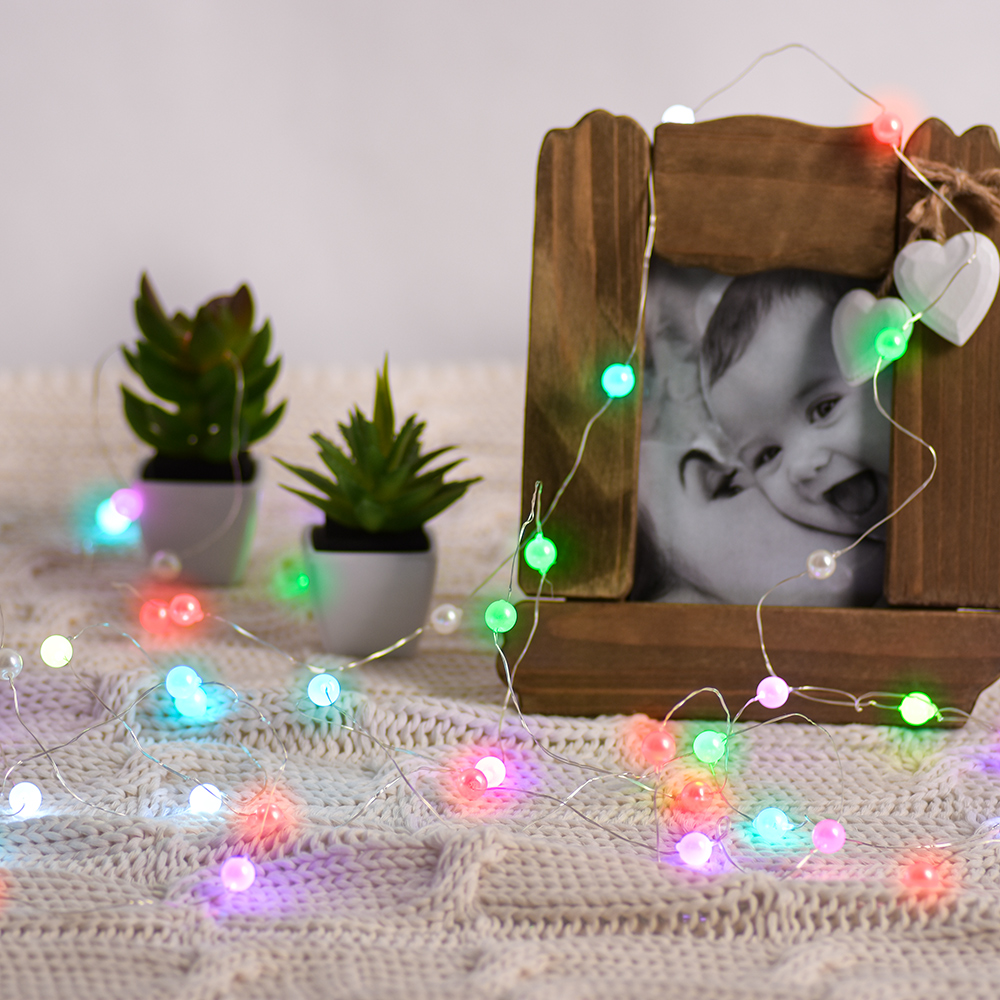 Электрогирлянда роса Vegas 3V Жемчуг 50 разноцветных RGB LED ламп прозрачный провод мерцание - фото 2