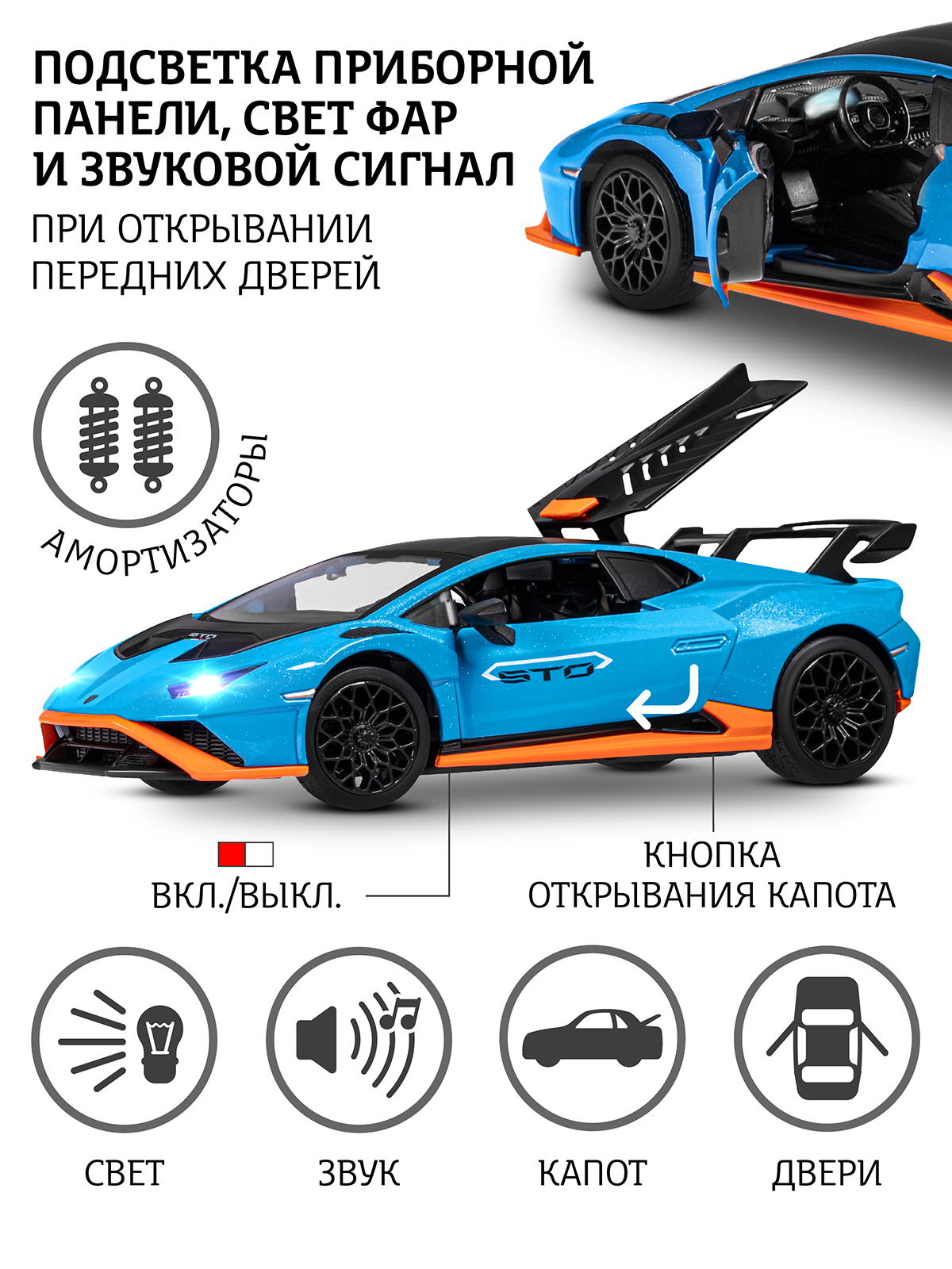 Автомобиль АВТОпанорама Lamborghini Huracan STO 1:24 JB1251648 - фото 2