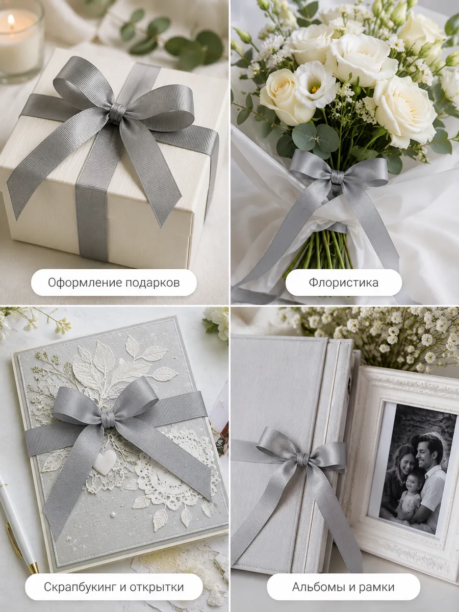 Лента для рукоделия и упаковки Magic 4 Hobby 15 мм серая - фото 3