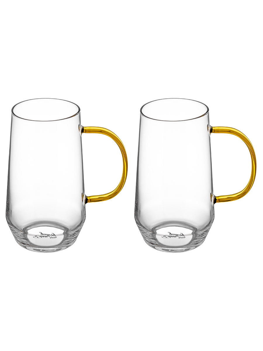 Набор кружек Elan Gallery 2 шт для латте 465 мл Crystal glass с ручкой янтарного цвета - фото 4