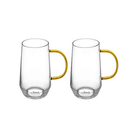 Набор кружек Elan Gallery 2 шт для латте 465 мл Crystal glass с ручкой янтарного цвета