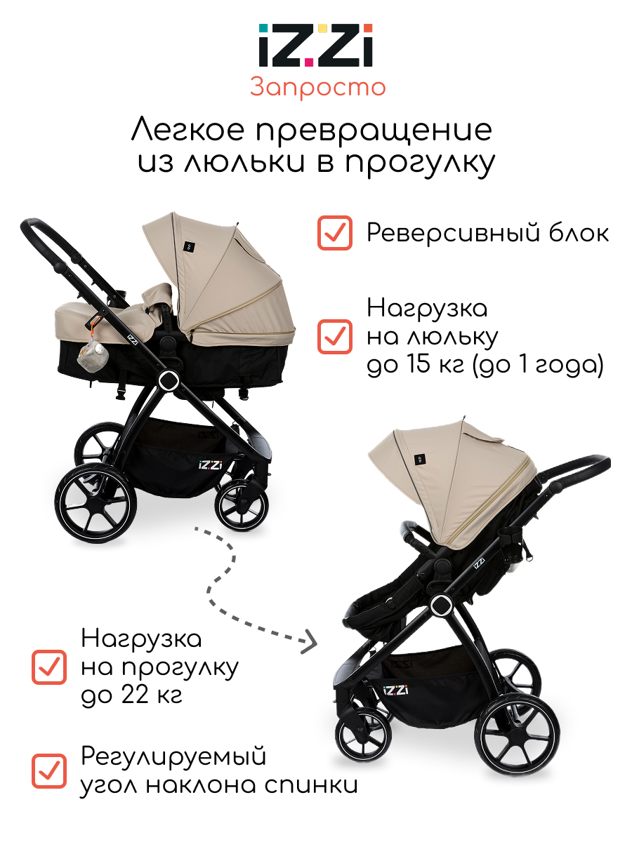 Коляска трансформер iZZi Универсальная бежевый - фото 3