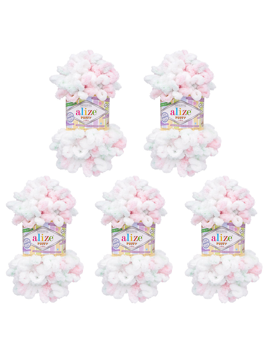 Пряжа для вязания Alize puffy color 100 г 9 м микрополиэстер плюшевая мягкая 6052 секционный 5 мотков - фото 5