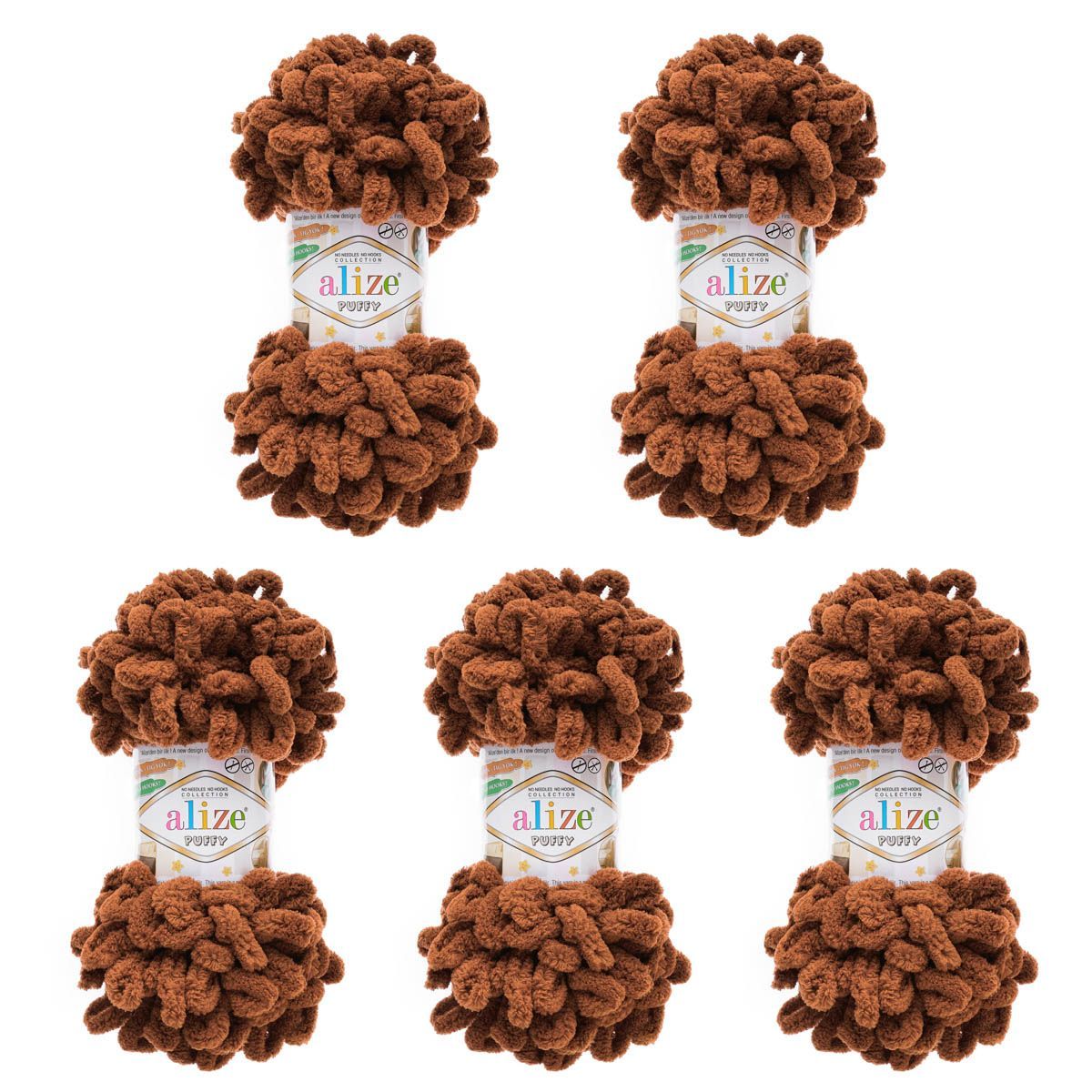 Пряжа для вязания Alize puffy 100 г 9 м микрополиэстер фантазийная плюшевая 597 корица 5 мотков - фото 3