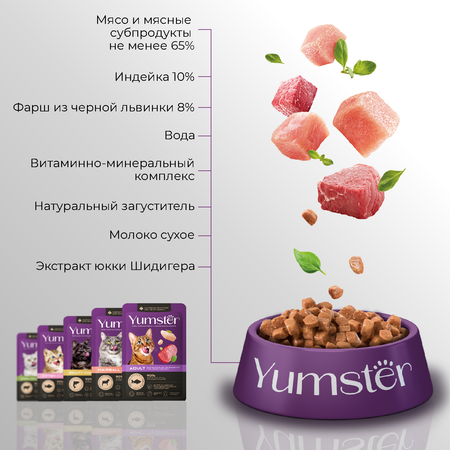 Корм влажный Yumster Влажный корм для котят Мясные кусочки с индейкой в соусе